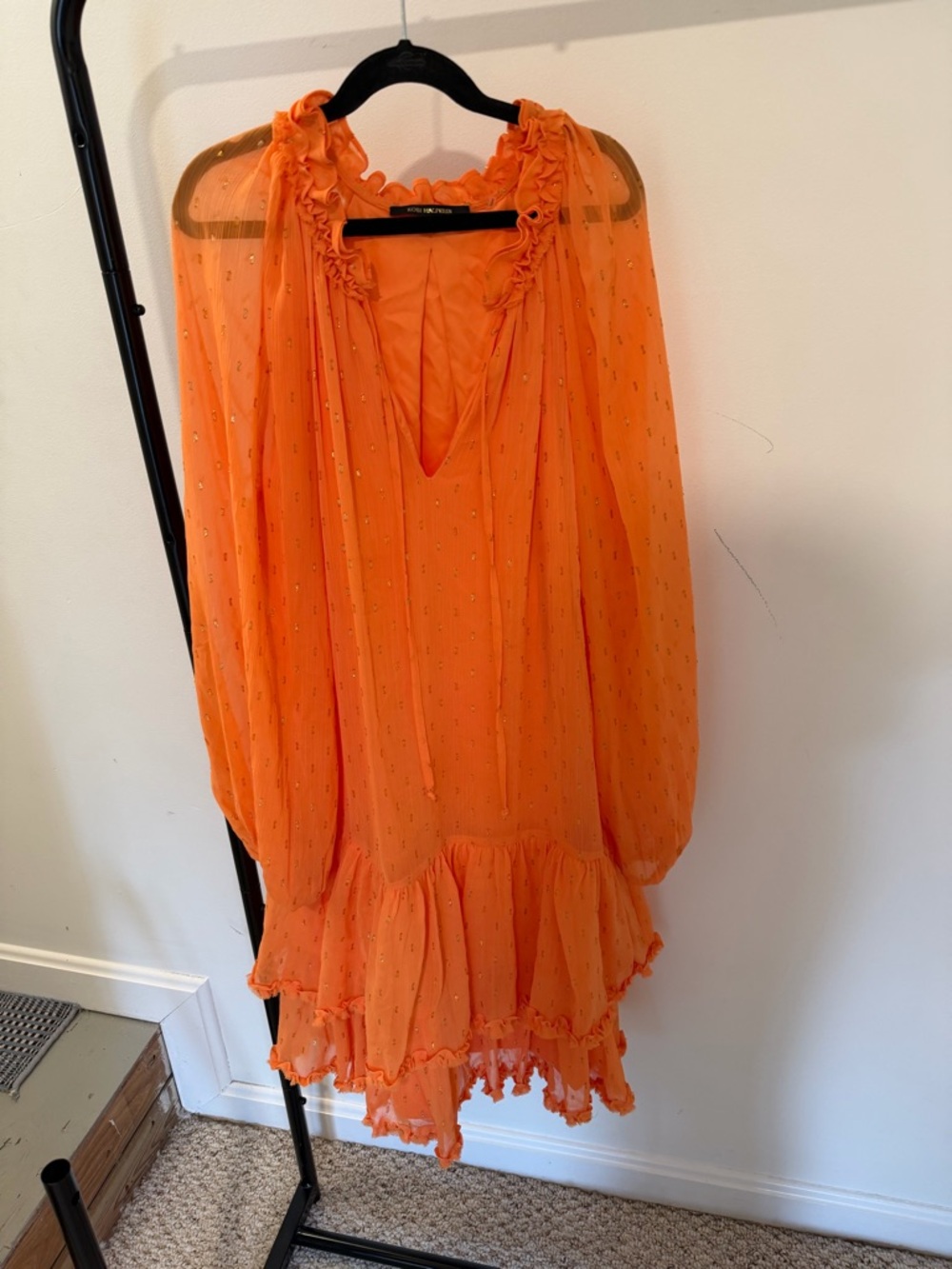 Kobi Halperin Orange Ruffled Long-Sleeve Mini Dress